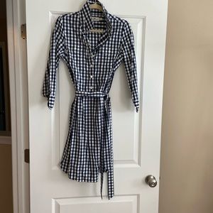 Vineyard Vines Navy and White Gingham Mini Shirt Dress Sz 6